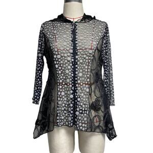 Vine Street Womens Size S Sheer Mesh Polka Dot 3/4 Sleeve Cardigan